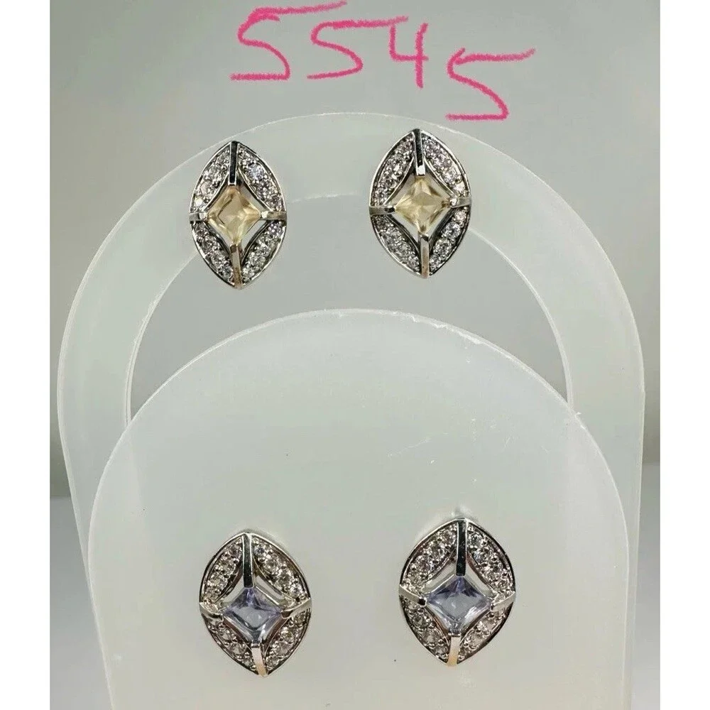 Bomb Party 2Pc Stud Earrings Bundle Crystal Champagne & Blue Silver Tone